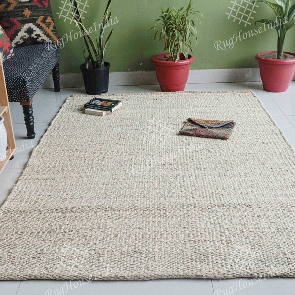 2 x 5,2 x 6,2 x 10,2 x 20 Fuß, naturweißer Jute-Hanf, handgefertigter getufteter Teppich, Hanf-Jute-Läufer, handgewebter Teppich, individuelle Größe und Farbe