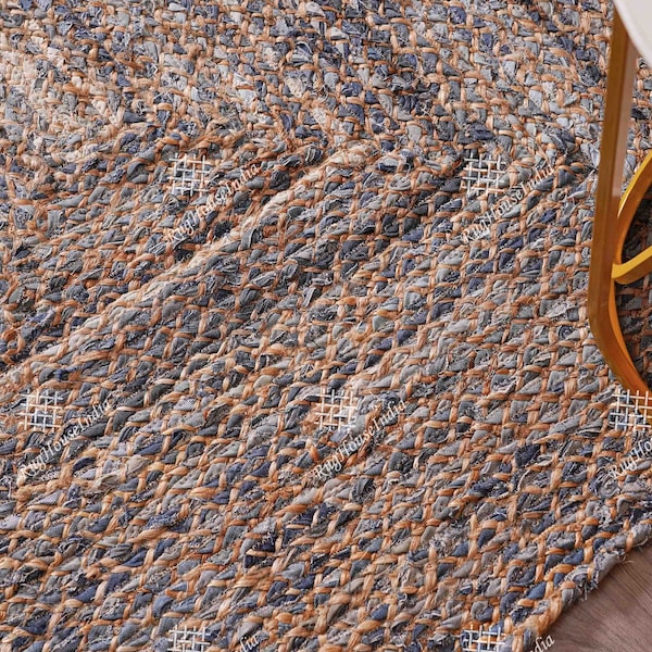 Mano trenzada Boho algodón Chindi yute área alfombra multi azul beige decoración del hogar alfombras decoración del piso alfombra, alfombra de trapo, alfombra de sofá, alfombra tradicional india