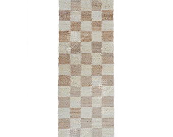Checkered Rug, Boho Natural Jute Rug, Textured Box Area Rug, Bohemian Rug, Custom Size Rug, Off White Rug, Jute Runner Rug, Modern Rug