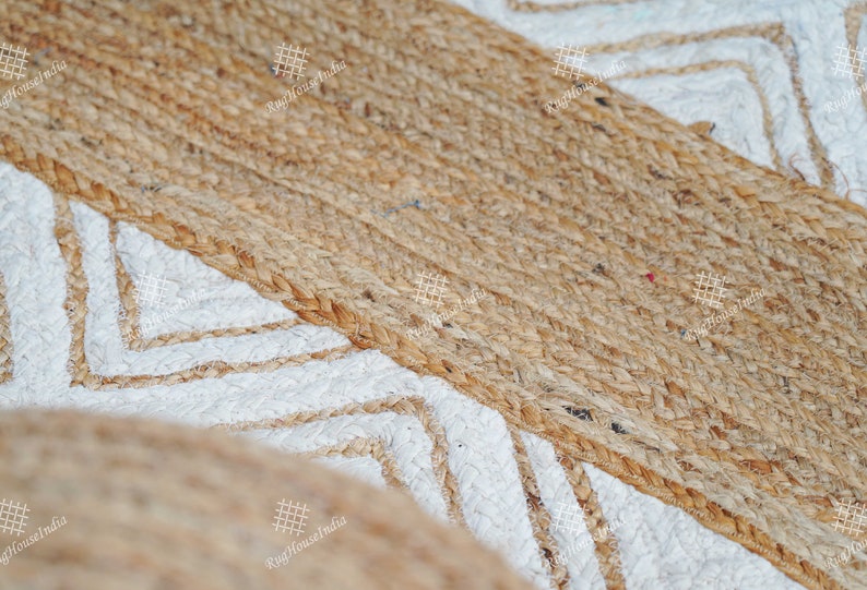 Indian Handmade Rectangle Jute Cotton Runner Doormat Custom Size Rug