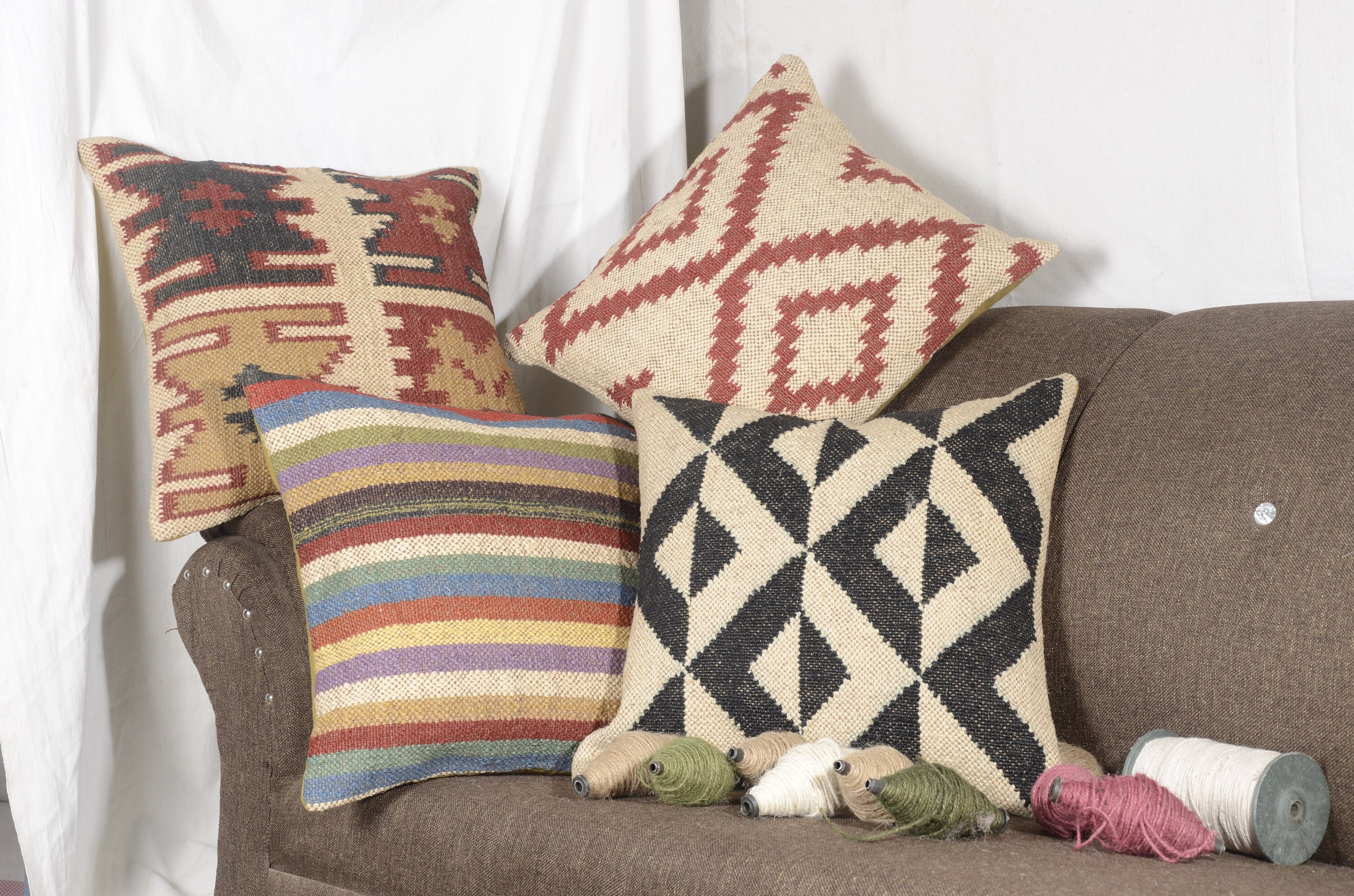 4 Set of Jute Cushion Cover Jute Ethnic Pillow Boho Hand Woven Etsy