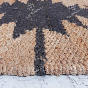 Natürliche handgewebte Hanf-Juteteppiche, Blumenmuster-Juteteppich für Wohnzimmer und Gartenbereich Teppich, Hanf-Dhurrie im Boho-Stil, 2 x 8-Fuß-Teppiche