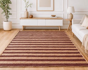 Indian Handmade Natural jute stripe rugs for room decor, 5x7ft jute accent rugs, custom size decorative rug, Farmhouse rag rug, eco friendly