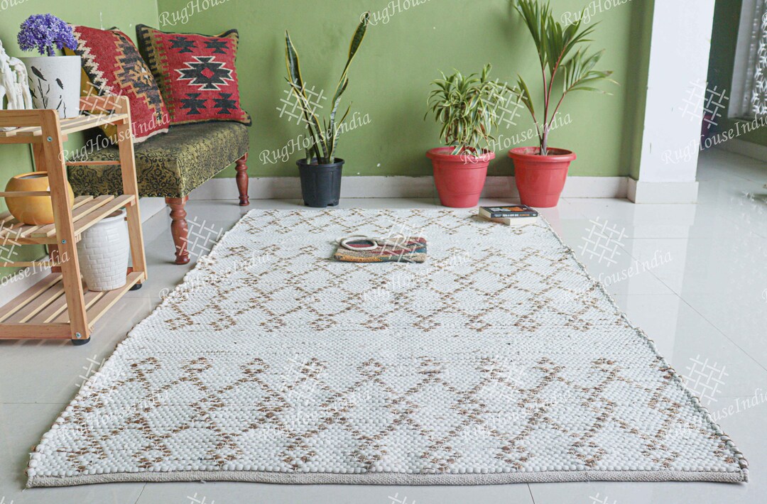 Custom Size Hand Loomed Natural Jute Cotton Runner/rug Etsy