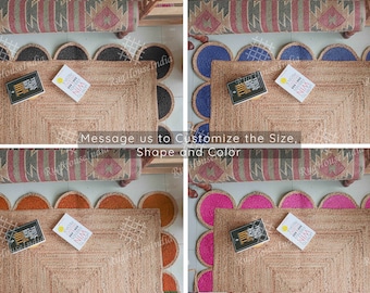 Custom Size Color Scalloped Jute Rug Every Color Scallop Rug Natural Jute Area Rug Doormat Runner Hand braided Jute Rug Decorative Rug
