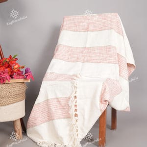 Handmade Soft Cotton Throws Blankets, Hand Loom Hand Block Printed Bed Runner Boho Cotton Fringed Blanket Beach Throw Gift for her