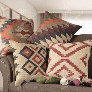 Hand Woven 18 x 18 Inch Kilim Jute Cushion Cover Sofa Decor Cushion Cover Turkish kilim Cushion Cover Boho Cushion Cover 45x45 cm Pillows