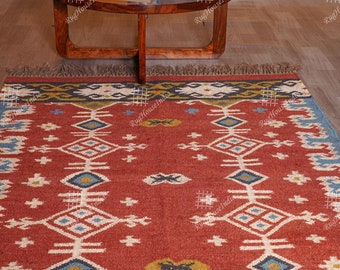 Alfombras Kilim de yute tejidas a mano de tamaño personalizado- Alfombra Kilim- Alfombras de yute de lana Kilim-Alfombras de yute para sala de estar-Alfombra de área grande-Alfombras de comedor-Alfombra turca