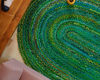Alfombras chindi ovaladas de algodón tejidas a mano, de color verde multicolor, ideales para decoración del hogar y fiestas. Alfombra tradicional de estilo bohemio vintage. Tamaño personalizado.
