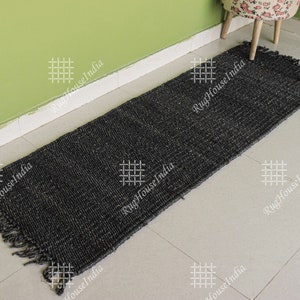 Custom Size Black Hemp Runner, Handmade Natural Jute Runner/Doormat/Area Rug, Bed Side Runner, Stair Decor/Entryway Runner, Natural Fiber