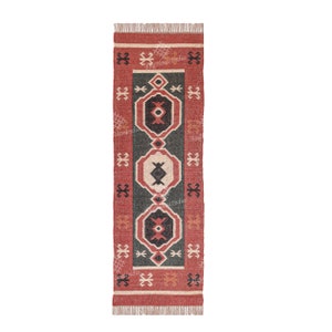 Wool Jute Kilim Dhurrie | Handmade Wool Jute Runner Bohemian Eco Friendly Wool Jute Kilim Runner| Reversible Handmade Vintage Antique Rug