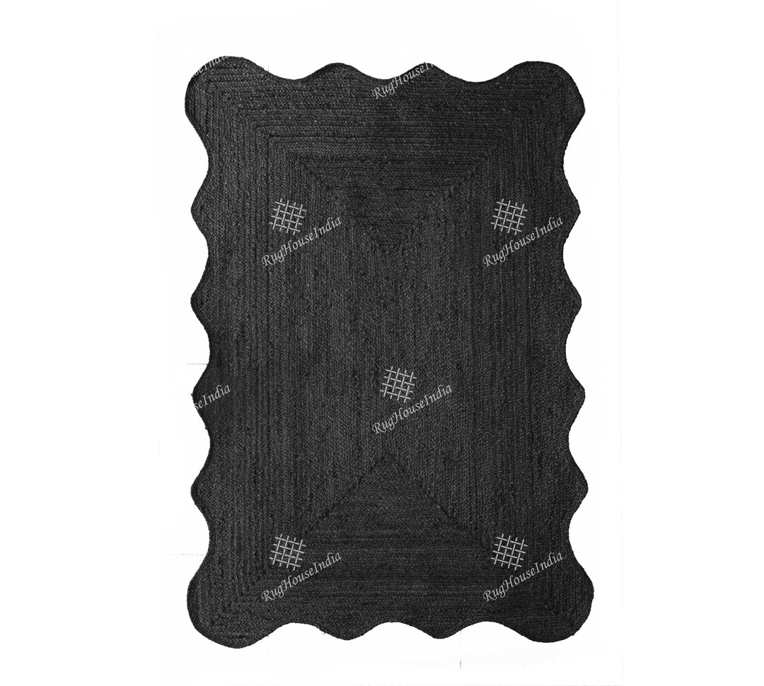 Custom Size Scalloped Jute Rug, Decorative Jute Hand Braided Jute