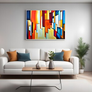 Afdrukbare digitale muurkunst: kleurrijk geometrisch abstract schilderij
