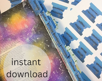 Spattered Blue Bible Tabs - downloadable, printable Bible page markers - all 73 Books of the Bible - Catholic - Instant download - 300dpi