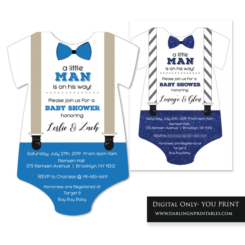 onesies bowtie invite Little Man Little Men theme Little Men Baby Shower