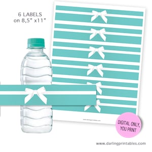 BLANK Water bottle label Breakfast at Tiffanys theme . (Not personalized)