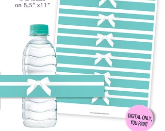 Etiqueta para botella de agua en blanco con temática de Desayuno con diamantes (no personalizada)