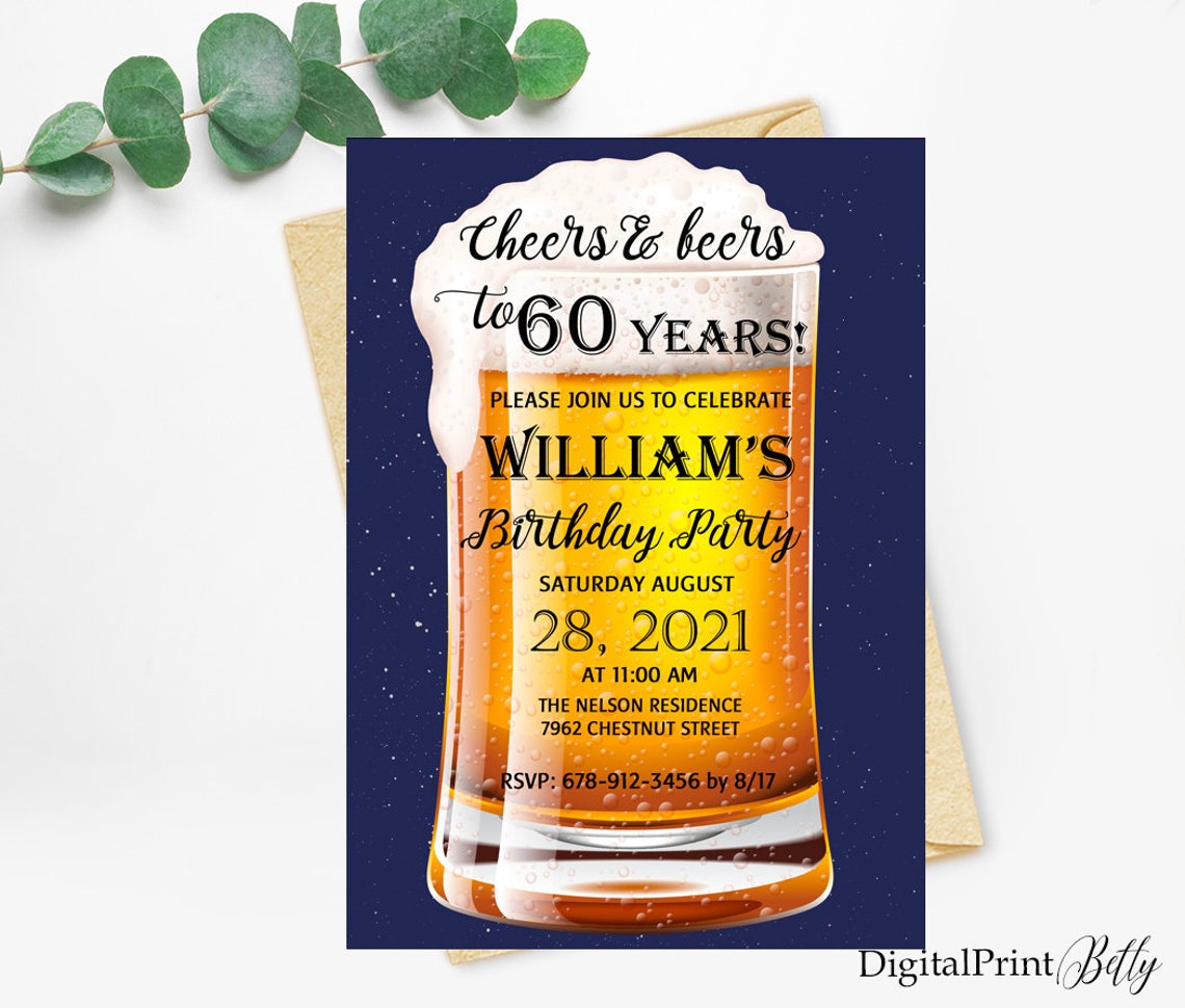 60. Geburtstag Bier Themen Einladungen Cheers & Bier Marine Etsy