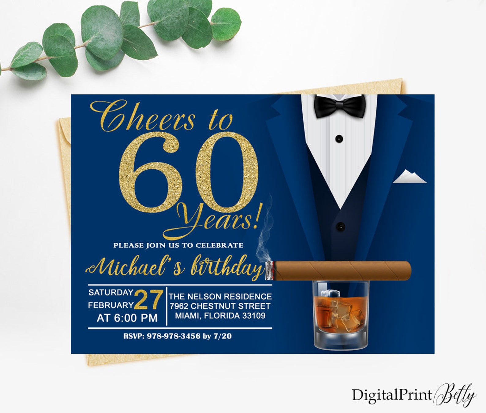 60th Birthday Invitations Men Birthday Party Whiskey and | Etsy