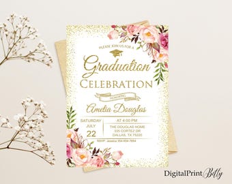 Graduation Invitation, Graduation Party Invite, Floral Graduation Invitation, PERSONALIZED, Digital file, #7
