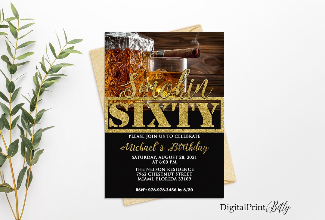 60th Birthday Invitations Men Birthday Party Whiskey and - Etsy