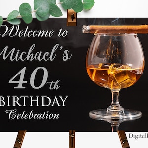 Whisky und Zigarren Willkommensschild, Willkommensschild, Geburtstagsschild, Whisky und Zigarren Geburtstagsparty Willkommensschild, PERSONALISIERT, Digitale Datei #190