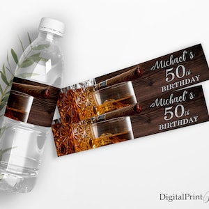 Geburtstags-Flaschenetiketten, Whisky- und Zigarrenflaschenetiketten, schwarz und silber, PERSONALISIERT, Digitale Datei, W171