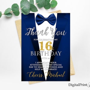 Cartão de agradecimento, cartão de agradecimento de smoking azul, convite para festa de aniversário de 40 anos adulto, brindes aos 40 anos, PERSONALIZADO, arquivo digital, M267