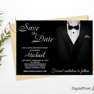 Save The Date, 60e verjaardag uitnodigingen Save The Date, Mannen Verjaardagsfeest, Elke leeftijd Save The Date, GEPERSONALISEERD, Digitaal bestand, M110