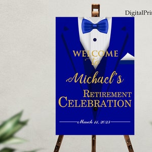 Retirement Party Welcome Sign, Welcome Sign, Gold and Royal Blue Birthday Party Welcome Sign, PERSONALIZED, Digital file #260