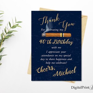 Cartão de agradecimento, cartão de agradecimento de charuto, convite para festa de aniversário de 60 anos adulto, brindes aos 40 anos, PERSONALIZADO, arquivo digital, M91
