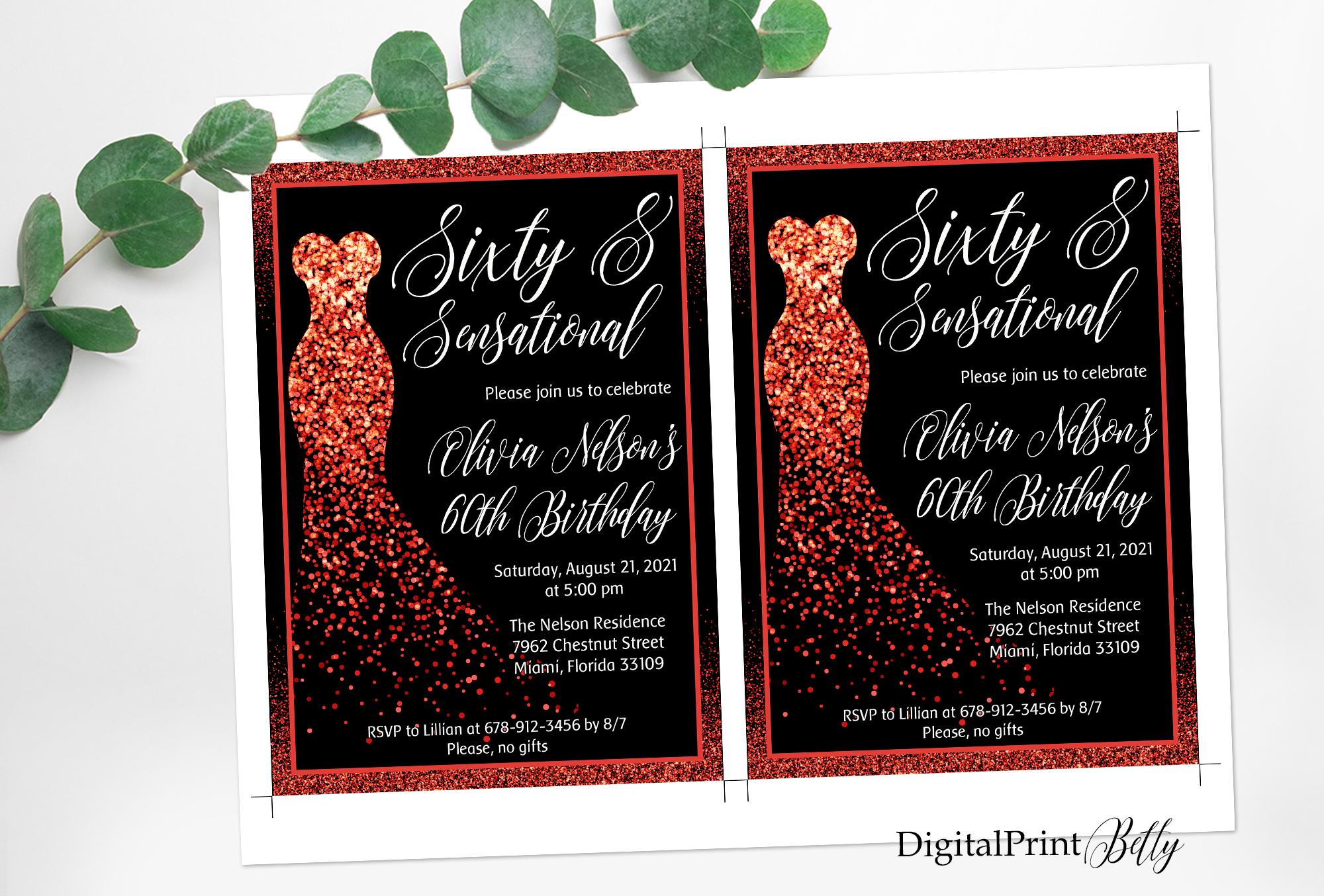 Sixty and Sensational Invitation, Red 60th Woman Birthday