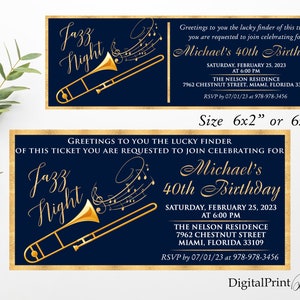 40. Geburtstag Shirt Einladung, Männer-Geburtstags-Party, Jazz Nacht einladen, Posaune Geburtstagseinladung, PERSONALISIERT, Digitale Datei, MS #2