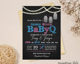 BABY-Q Baby Shower Invitation, Gender Reveal BaByQ Printable Invite,Baby-Q, BBQ, Chalkboard Baby Shower, PERSONALIZED, Digital file, B31