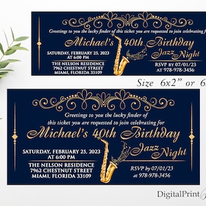 40. Geburtstag Ticket Einladung, Männer Geburtstagsparty, Jazz Nacht einladen, Saxophon Geburtstagseinladung, PERSONALISIERT, Digitale Datei, M258