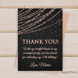 Dankeskarte Geburtstag, Gold Danke, Gold Glitzer Geburtstag Dankeschön Hinweis, Rosegold Geburtstag Dankeschön-Karte, PERSONALISIERT, Digitale Datei, W5