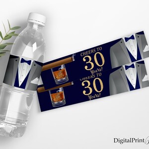 Geburtstag Wasserflasche Etiketten, Whiskey und Zigarren GeburtstagSeinladung, Whisky und Zigarren Geburtstag Etiketten, PERSONALISIERT, Digitale Datei, W127