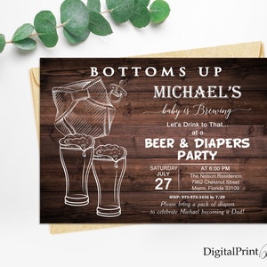 Bottoms Up Beer and Diaper Party Invitation for a Man Shower, Beer and Diaper Party Invite, PERSONALIZED, Digital file, MS38