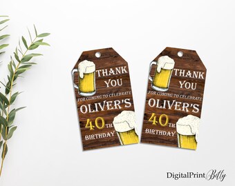 Birthday Thank You, Beer Themed Favor Tag, Beer Favor Tag, Adult Birthday Thank You Tag, PERSONALIZED, Digital file, M4