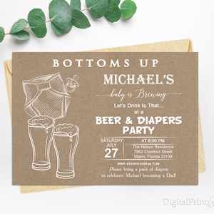 Bottoms Up Beer and Diaper Party Invitation for a Man Shower, Beer and Diaper Party Invite, PERSONALIZED, Digital file, MS34