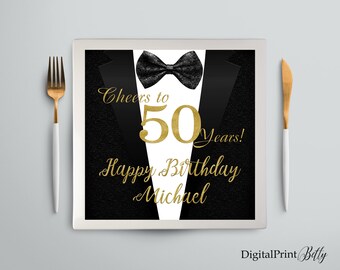 Charger Plate Insert, The Tuxedo Birthday Charger Plate Insert, Men Birthday Party, Cheers To 40 Years, PERSONALIZED, Digital file, M246