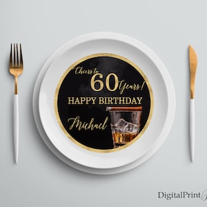 Charger Plate Insert, Birthday Charger Plate Insert, Men Birthday Party, Cheers To 60 Years, PERSONALIZED, Digital file, M103