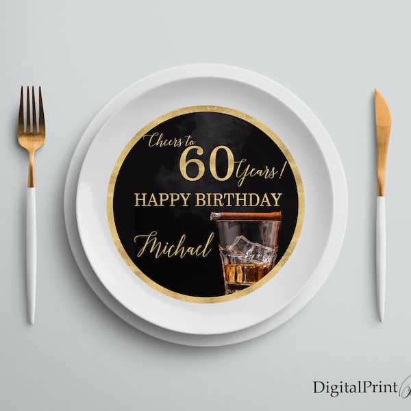 Charger Plate Insert, Birthday Charger Plate Insert, Men Birthday Party, Cheers To 60 Years, PERSONALIZED, Digital file, M103