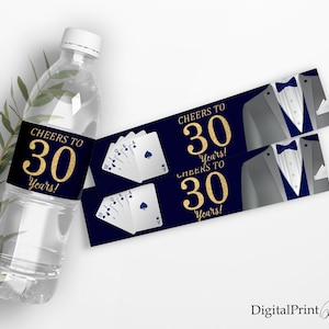 Birthday Water Bottle Labels, Playing Cards Birthday Invitation, Poker Birthday Labels, PERSONALIZED, Digital file, W127