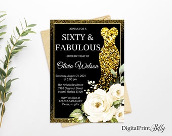 Elegant Gold Dress 50th Birthday Party Adult Invitation Card Printable,  Woman 50th Fabulous Party Invite, Black Woman B-day Invitation -C473 - Etsy