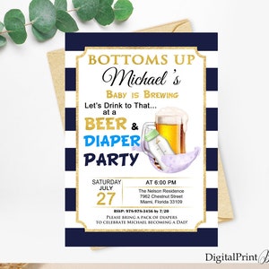 Bottoms Up Beer and Diaper Party Invitation for a Man Shower, Beer and Diaper Party Invite, PERSONALIZED, Digital file, MS9