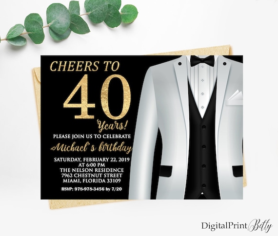 Inviti per il 40° compleanno, Festa di compleanno maschile, Invito oro e  nero, Invito per 40 anni, PERSONALIZZATO, File digitale, M20