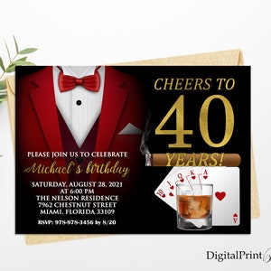Convite para cartas de jogar, convite para pôquer, convite para aniversário de 40 anos, convite para uísque vermelho e Royal Flush, PERSONALIZADO, arquivo digital, M189