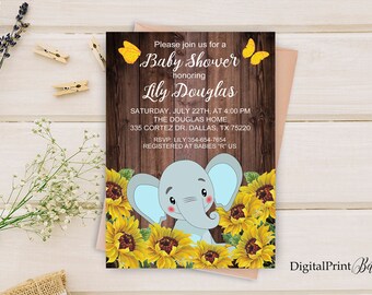 Elefant-Babypartyeinladung, druckbare Babyparty, rustikale Babypartyeinladung, digitale Datei, B27