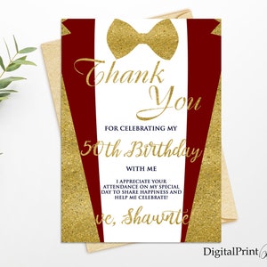 Cartão de agradecimento, cartão de agradecimento de smoking dourado, convite para festa de aniversário de 40 anos adulto, brindes aos 40 anos, PERSONALIZADO, arquivo digital, M248
